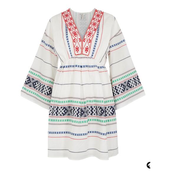 JOIE Colorful Aztec Embroidered Bohemian Peasant Mini Dress S - Picture 1 of 11
